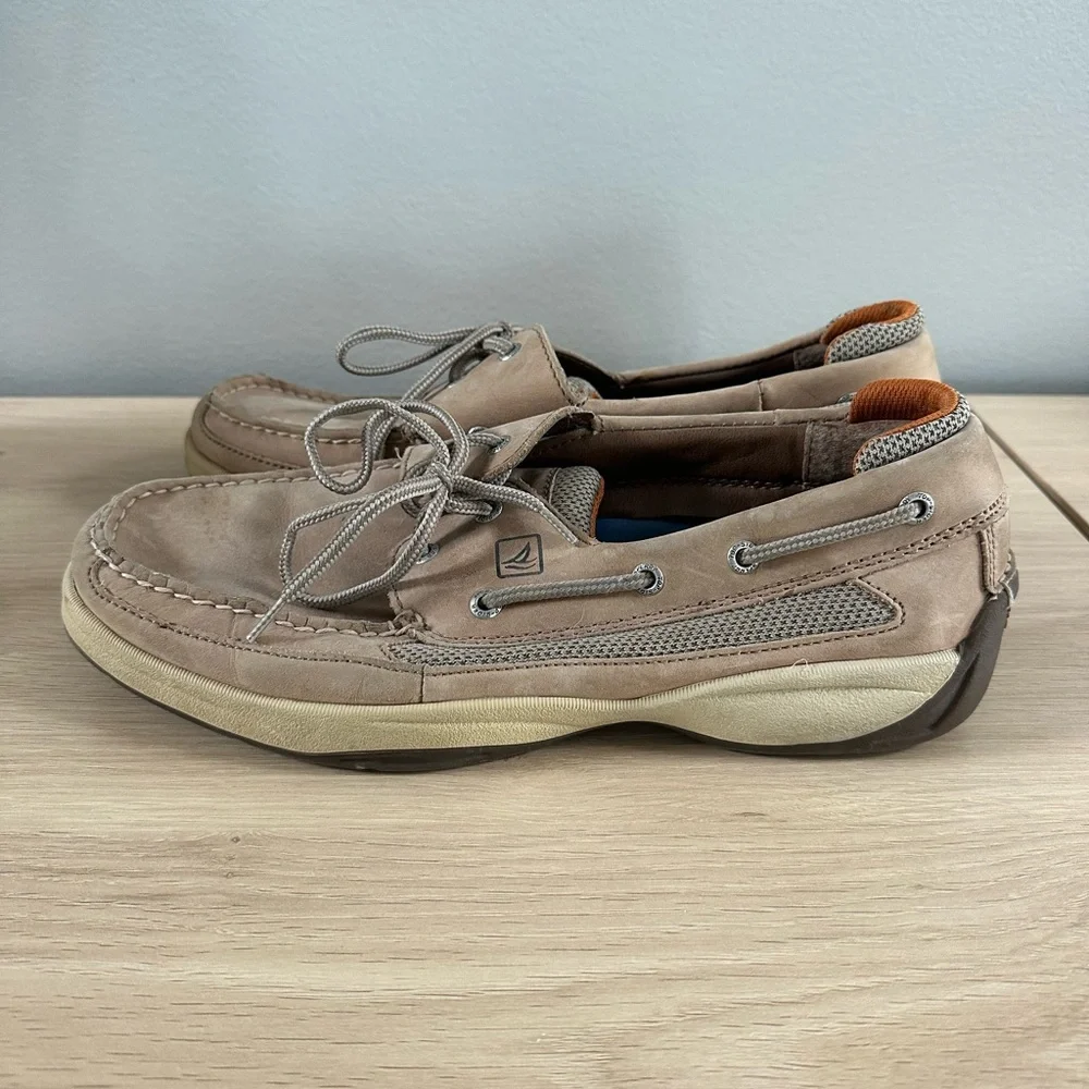 Sperry Men’s Suede Boat Shoes in Light Beige with Tan Trim